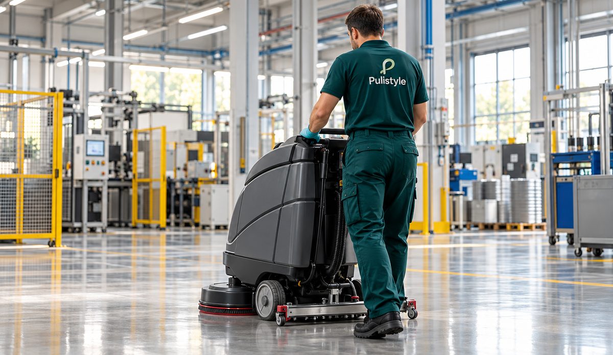 Un capannone industriale con il pavimento lucido e una lavasciuga